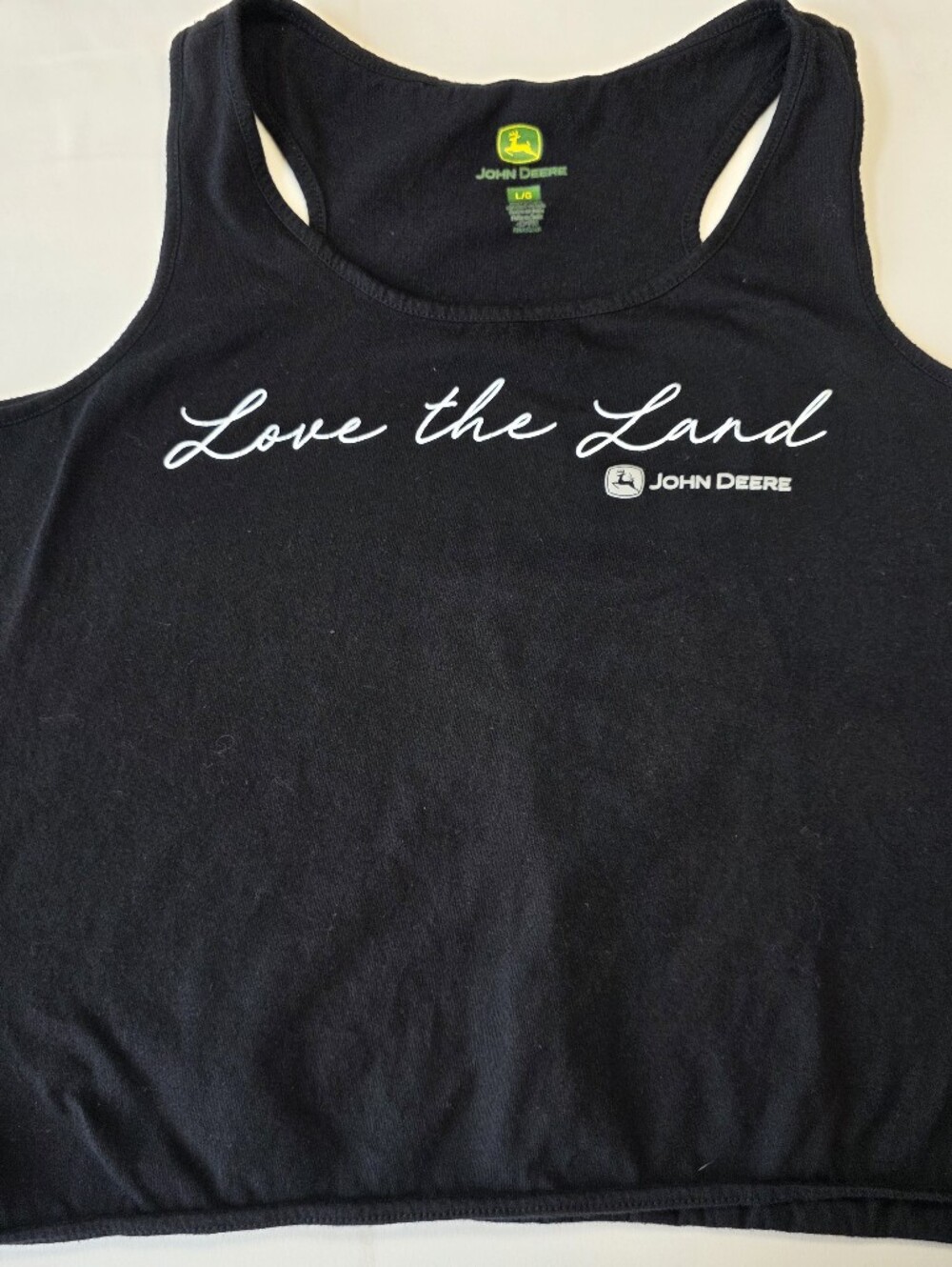 John Deere Love the Land Black Racerback Crop Tank Top Size L